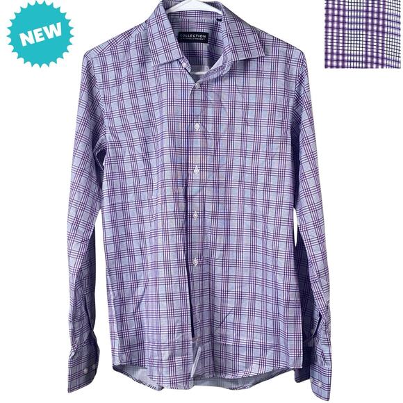 Collection by Michael Strahan Dress Shirt Small Purple Plaid Check Long Sleeve - Picture 1 of 5
